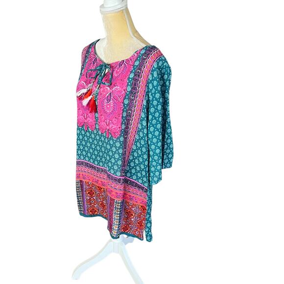 Anandas Collection Boho Peasant Blouse with Tassels EUC Size XL - Picture 6 of 10